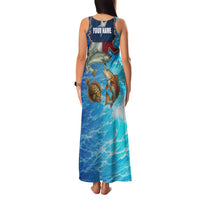 Texas Flag Fishing Family Matching Tank Maxi Dress and Hawaiian Shirt with Ocean Fish Graphic and Blue Water Background - Wonder Print Shop