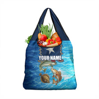 Texas Flag Fishing Grocery Bag with Ocean Fish Graphic and Blue Water Background - Wonder Print Shop