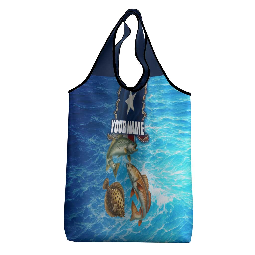 Texas Flag Fishing Grocery Bag with Ocean Fish Graphic and Blue Water Background - Wonder Print Shop