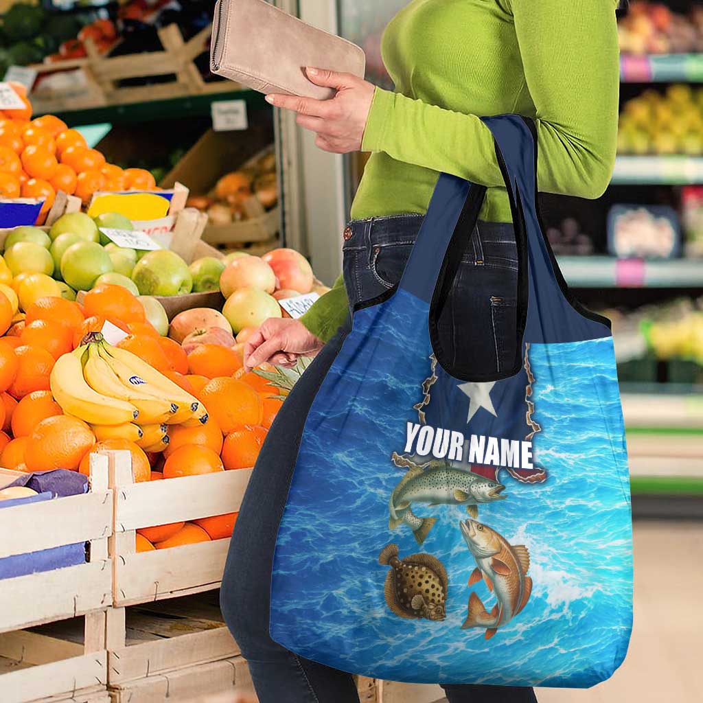 Texas Flag Fishing Grocery Bag with Ocean Fish Graphic and Blue Water Background - Wonder Print Shop