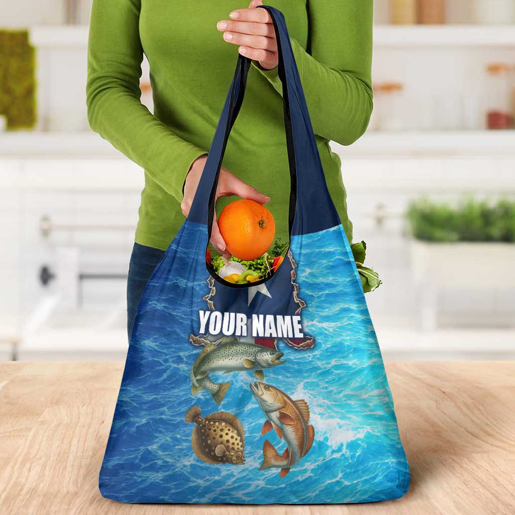Texas Flag Fishing Grocery Bag with Ocean Fish Graphic and Blue Water Background - Wonder Print Shop