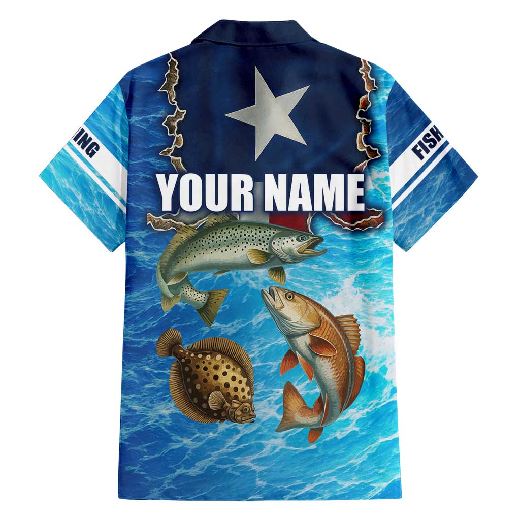 Texas Flag Fishing Hawaiian Shirt with Ocean Fish Graphic and Blue Water Background - Wonder Print Shop