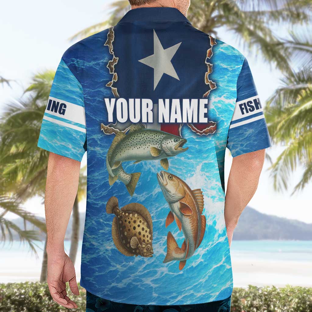 Texas Flag Fishing Hawaiian Shirt with Ocean Fish Graphic and Blue Water Background - Wonder Print Shop