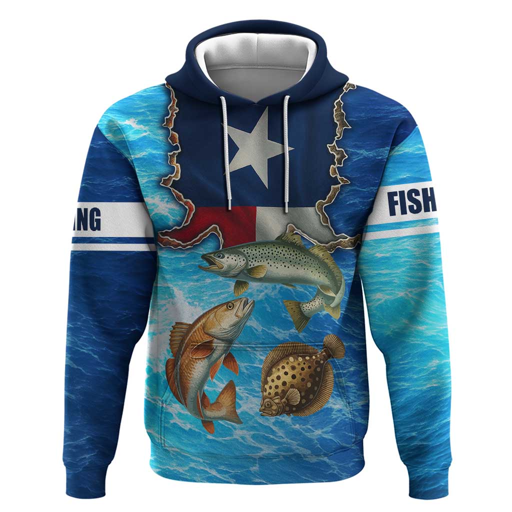 Texas Flag Fishing Hoodie with Ocean Fish Graphic and Blue Water Background - Wonder Print Shop