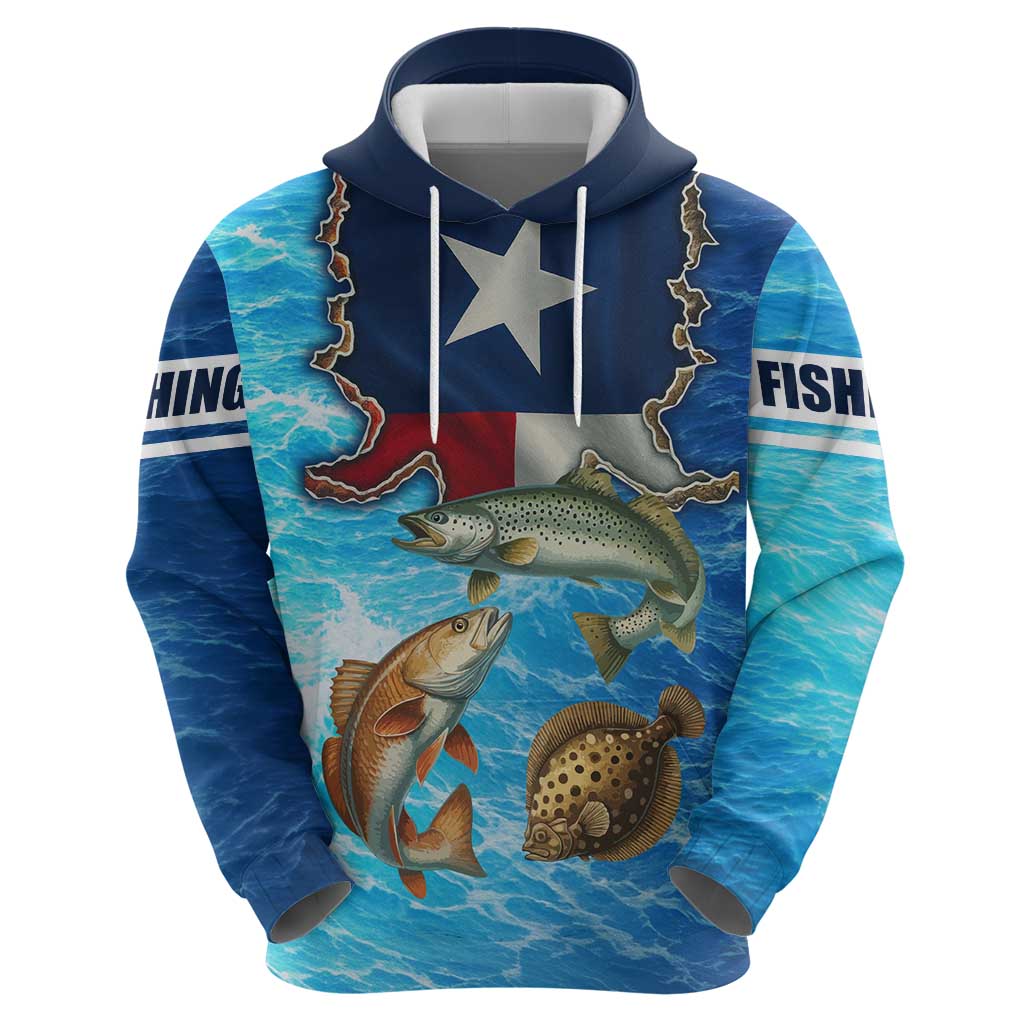 Texas Flag Fishing Hoodie with Ocean Fish Graphic and Blue Water Background - Wonder Print Shop
