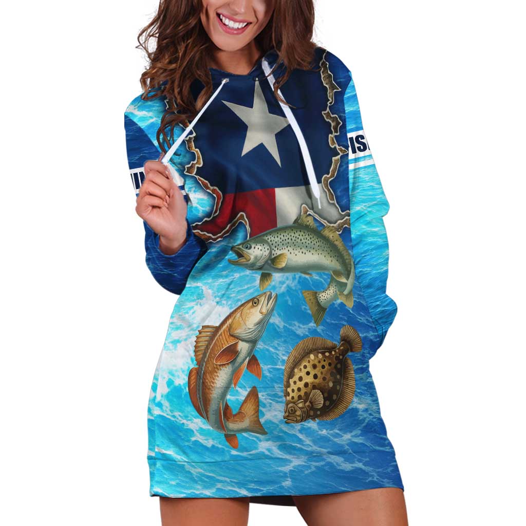 Texas Flag Fishing Hoodie Dress with Ocean Fish Graphic and Blue Water Background - Wonder Print Shop