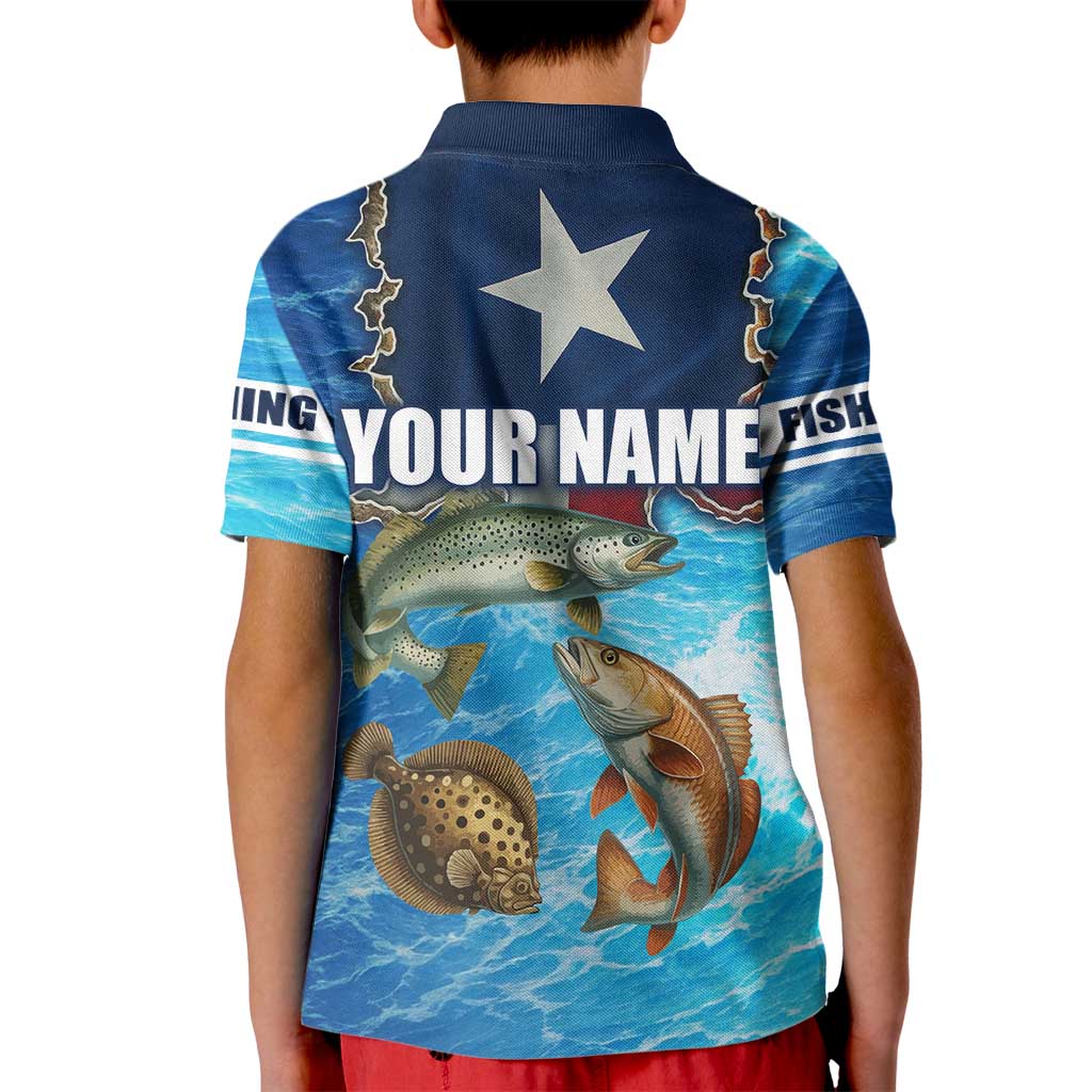 Texas Flag Fishing Kid Polo Shirt with Ocean Fish Graphic and Blue Water Background - Wonder Print Shop