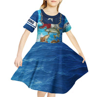 Texas Flag Fishing Kid Short Sleeve Dress with Ocean Fish Graphic and Blue Water Background - Wonder Print Shop