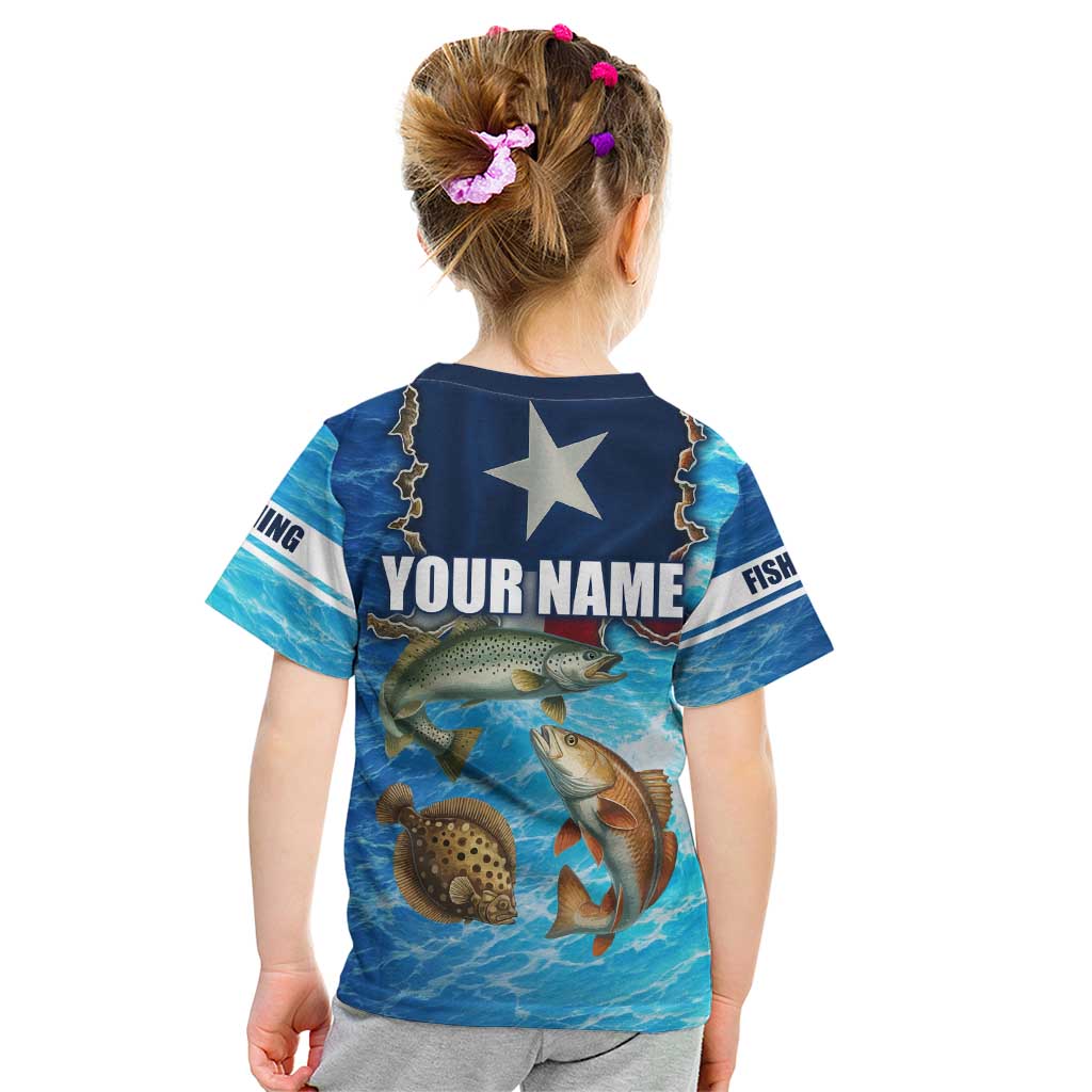 Texas Flag Fishing Kid T Shirt with Ocean Fish Graphic and Blue Water Background - Wonder Print Shop