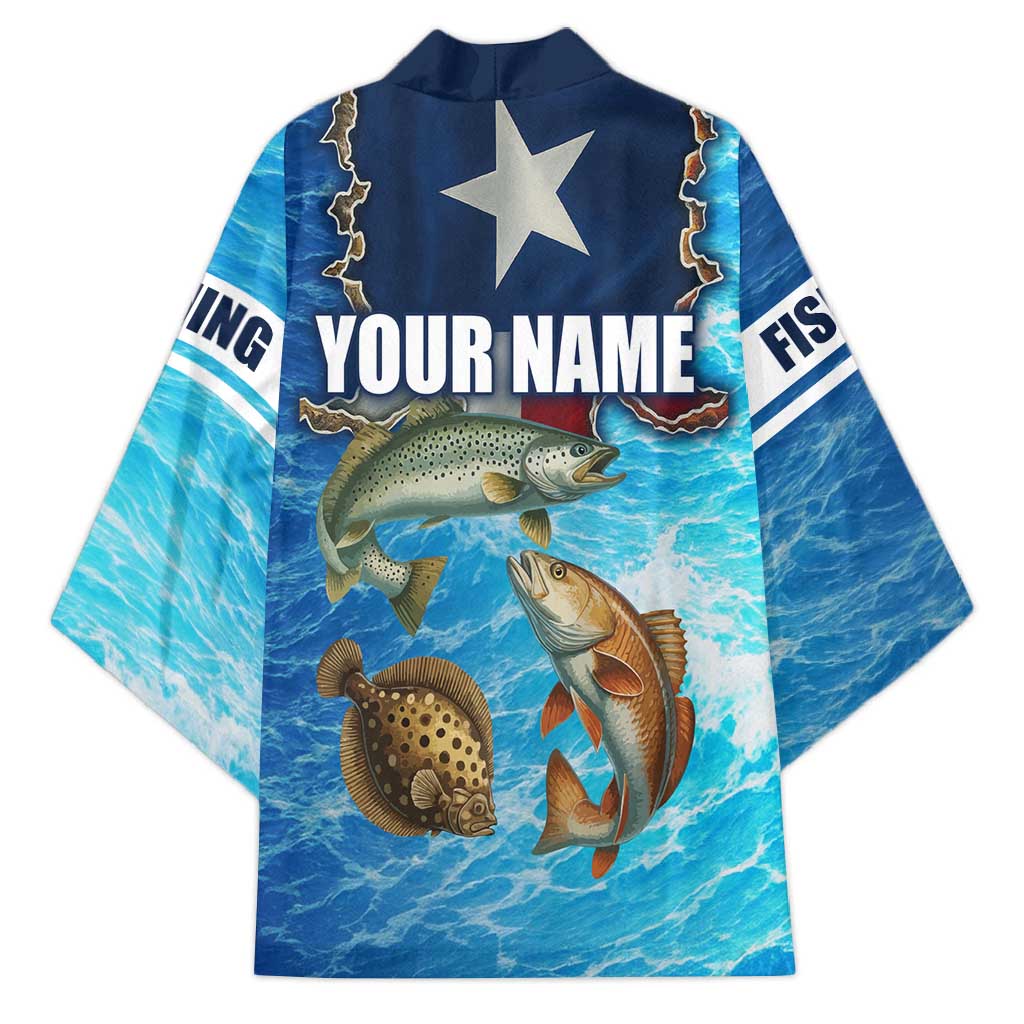 Texas Flag Fishing Kimono with Ocean Fish Graphic and Blue Water Background - Wonder Print Shop