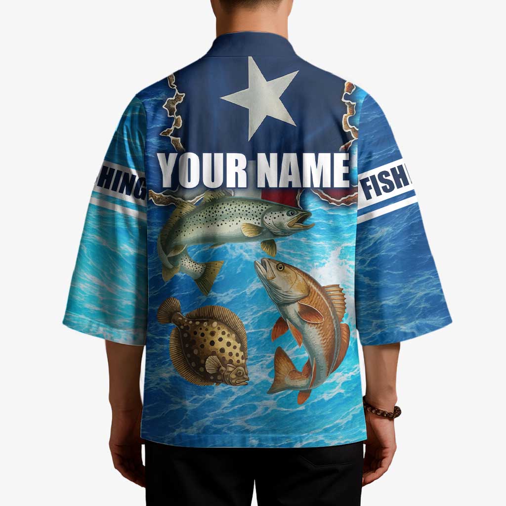 Texas Flag Fishing Kimono with Ocean Fish Graphic and Blue Water Background - Wonder Print Shop