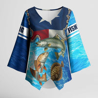 Texas Flag Fishing Kimono Sleeve Blouse with Ocean Fish Graphic and Blue Water Background - Wonder Print Shop