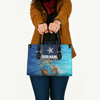 Texas Flag Fishing Leather Bag with Ocean Fish Graphic and Blue Water Background - Wonder Print Shop