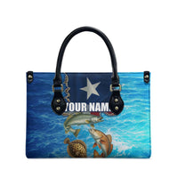 Texas Flag Fishing Leather Bag with Ocean Fish Graphic and Blue Water Background - Wonder Print Shop