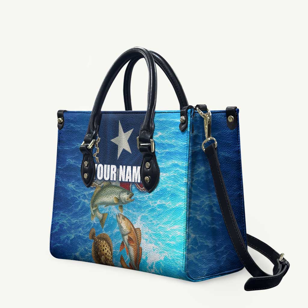 Texas Flag Fishing Leather Bag with Ocean Fish Graphic and Blue Water Background - Wonder Print Shop