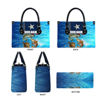 Texas Flag Fishing Leather Bag with Ocean Fish Graphic and Blue Water Background - Wonder Print Shop