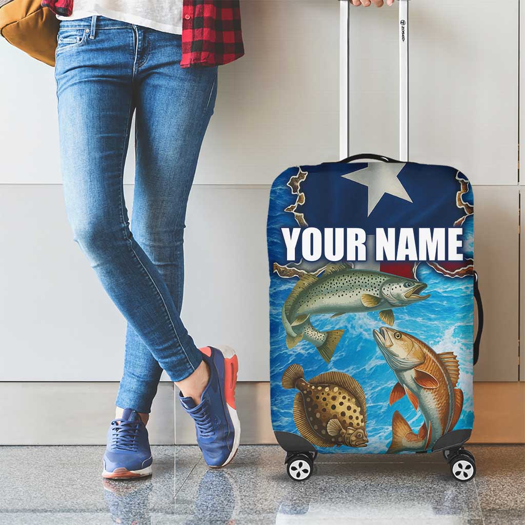 Texas Flag Fishing Luggage Cover with Ocean Fish Graphic and Blue Water Background - Wonder Print Shop