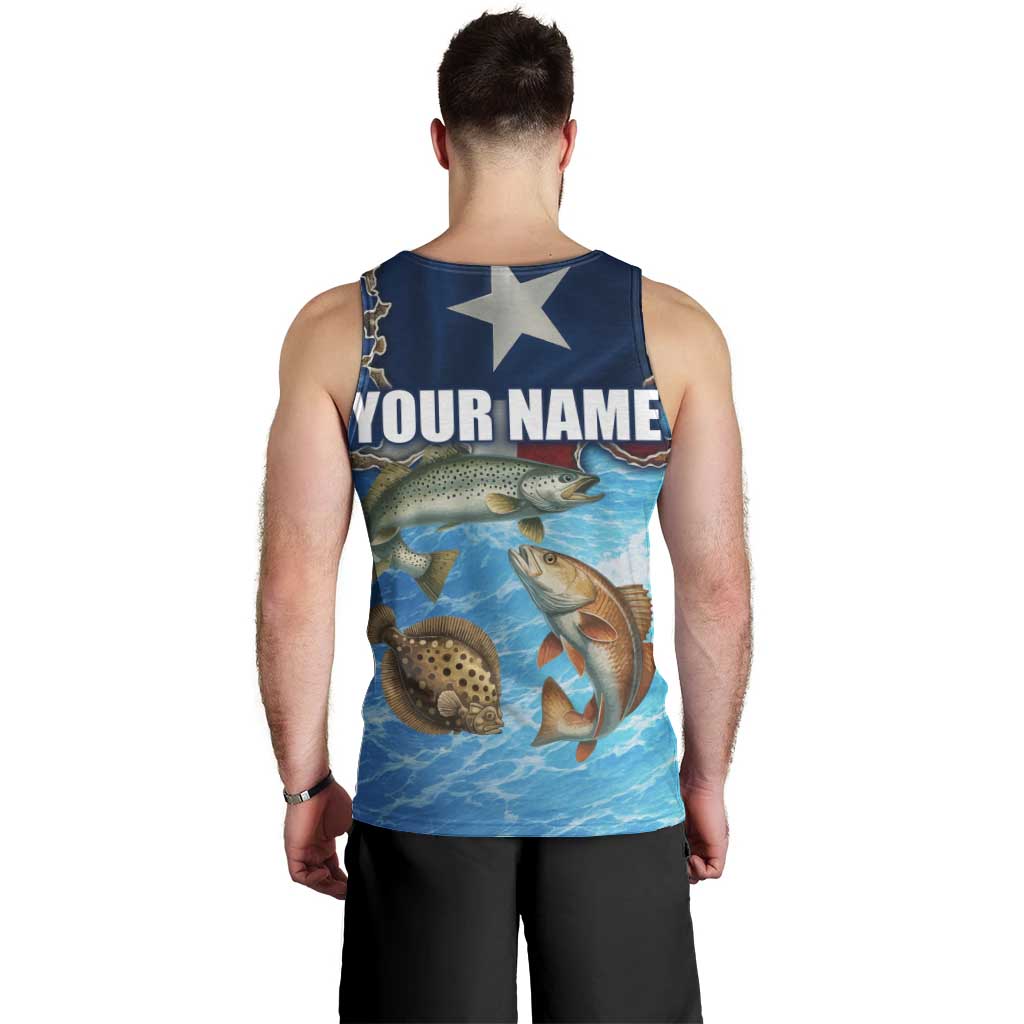 Texas Flag Fishing Men Tank Top with Ocean Fish Graphic and Blue Water Background - Wonder Print Shop