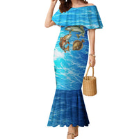 Texas Flag Fishing Mermaid Dress with Ocean Fish Graphic and Blue Water Background - Wonder Print Shop