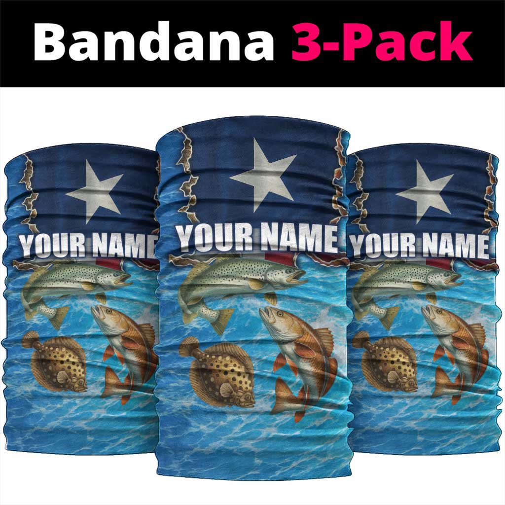 Texas Flag Fishing Neck Gaiter with Ocean Fish Graphic and Blue Water Background TS04