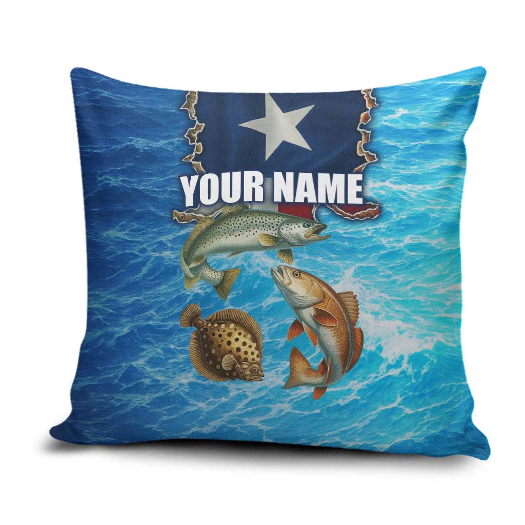 Texas Flag Fishing Pillow Cover with Ocean Fish Graphic and Blue Water Background - Wonder Print Shop