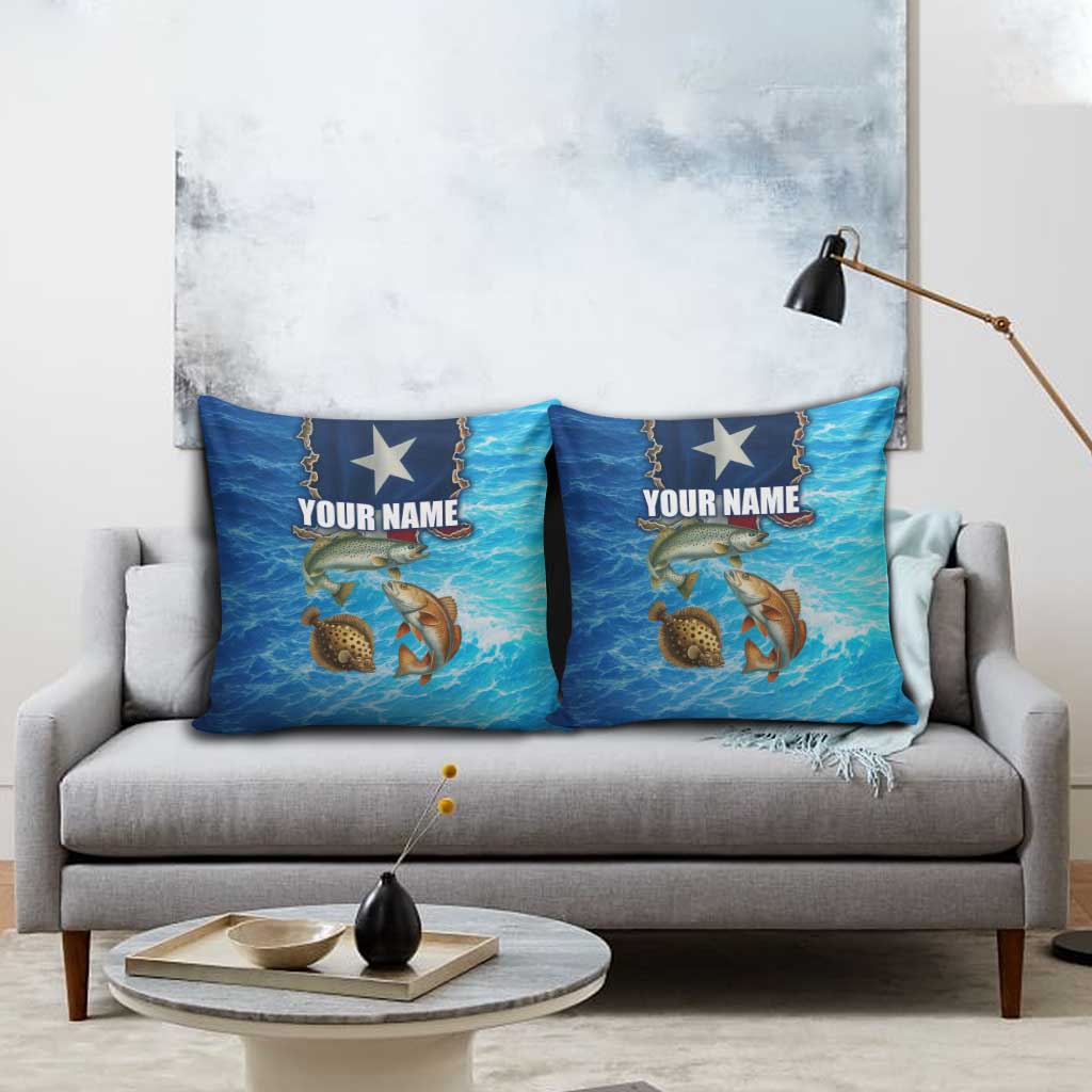 Texas Flag Fishing Pillow Cover with Ocean Fish Graphic and Blue Water Background - Wonder Print Shop