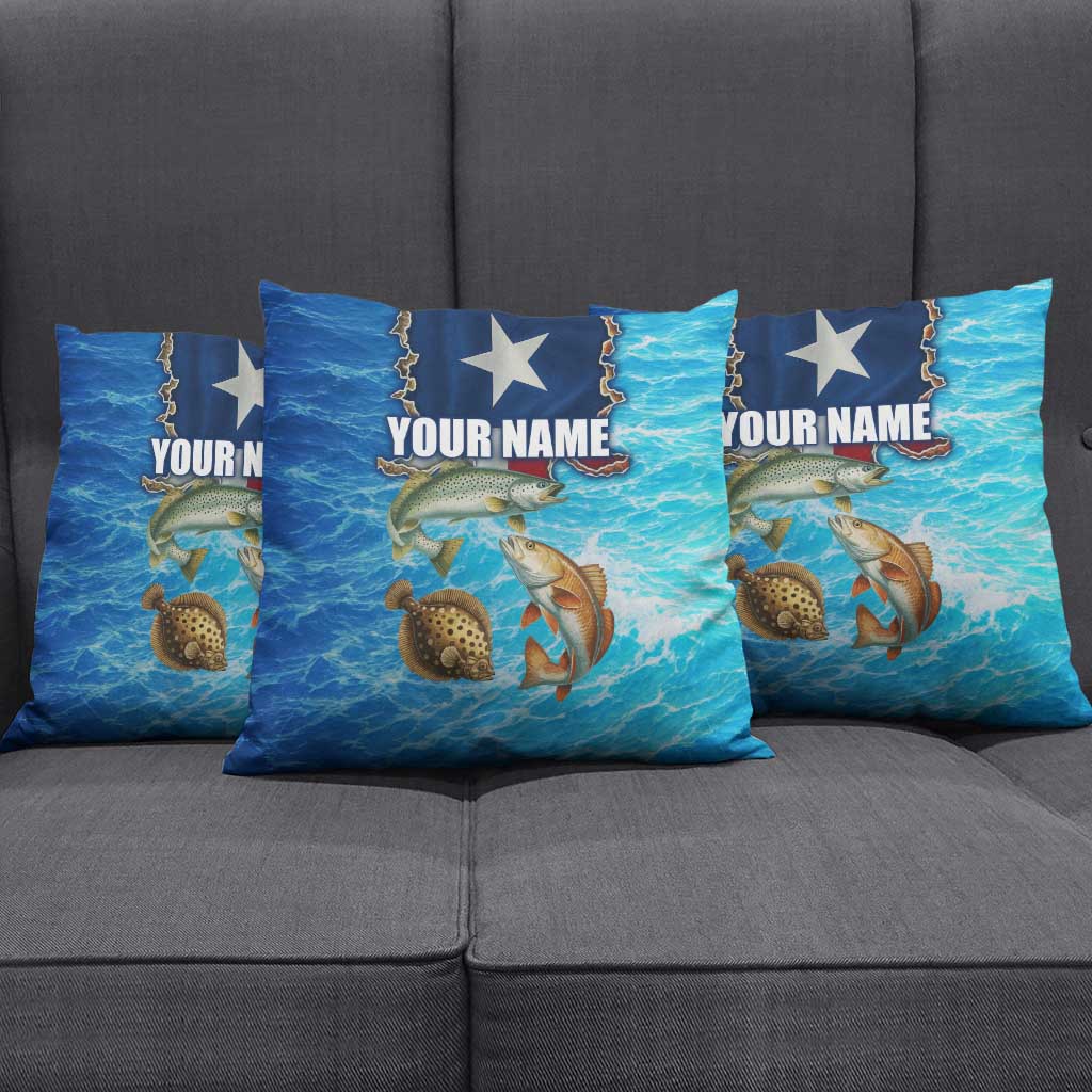Texas Flag Fishing Pillow Cover with Ocean Fish Graphic and Blue Water Background - Wonder Print Shop