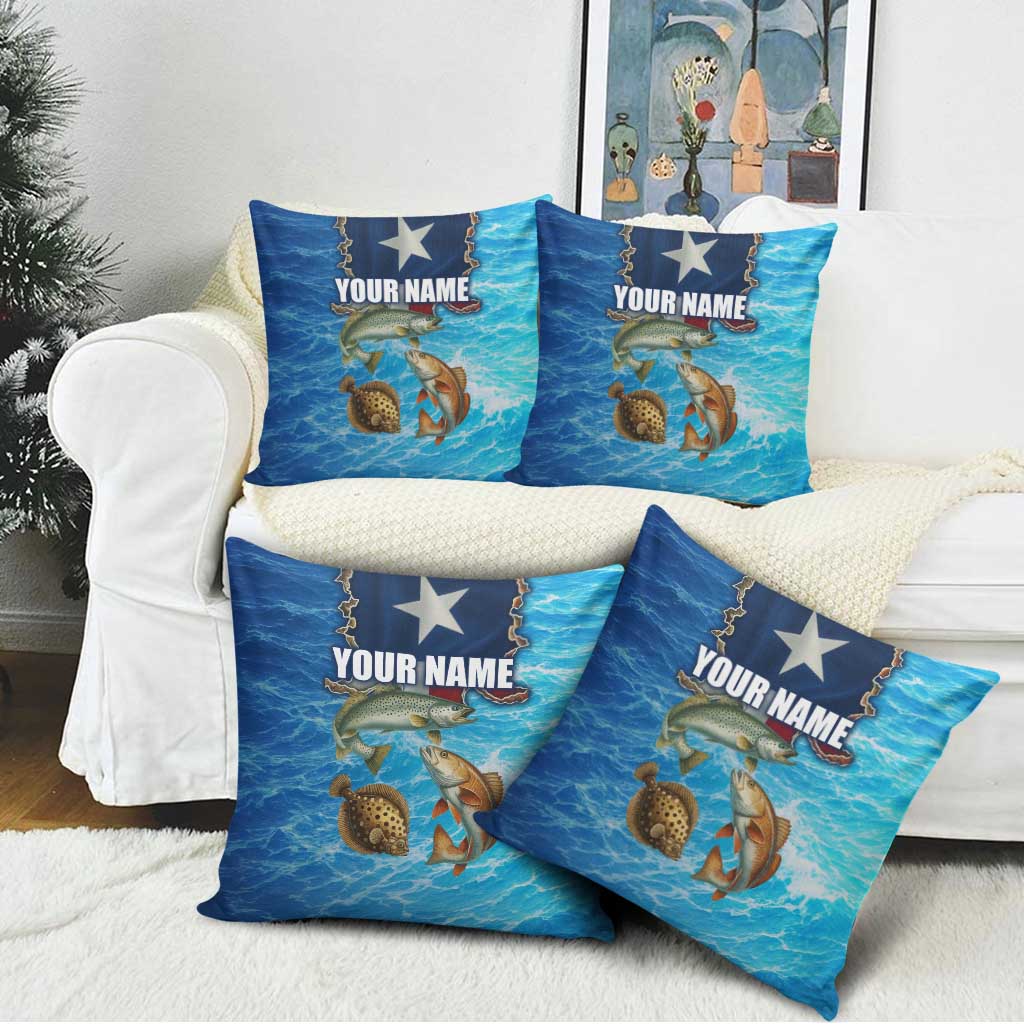 Texas Flag Fishing Pillow Cover with Ocean Fish Graphic and Blue Water Background - Wonder Print Shop