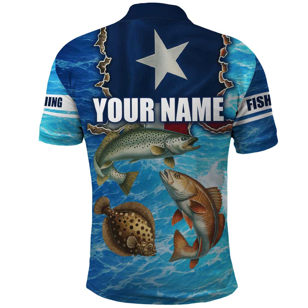 Texas Flag Fishing Polo Shirt with Ocean Fish Graphic and Blue Water Background - Wonder Print Shop