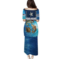 Texas Flag Fishing Puletasi with Ocean Fish Graphic and Blue Water Background - Wonder Print Shop