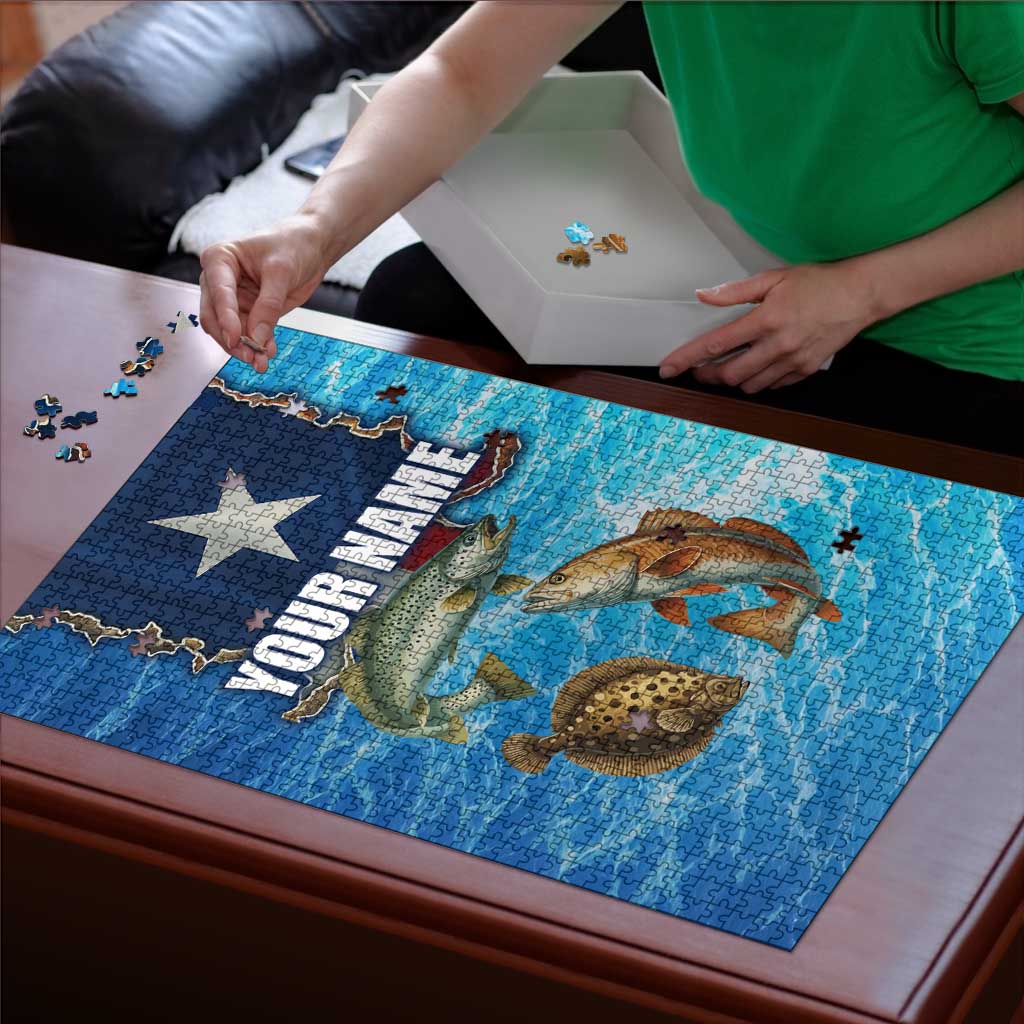 Texas Flag Fishing Puzzle with Ocean Fish Graphic and Blue Water Background - Wonder Print Shop