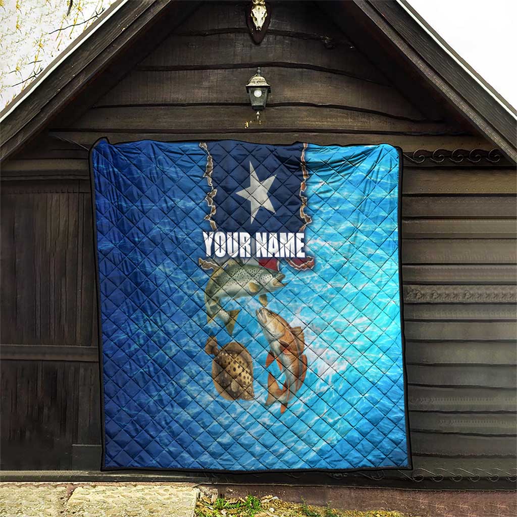 Texas Flag Fishing Quilt with Ocean Fish Graphic and Blue Water Background - Wonder Print Shop