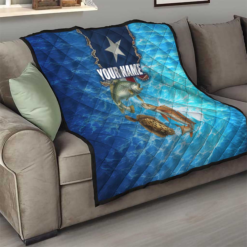 Texas Flag Fishing Quilt with Ocean Fish Graphic and Blue Water Background - Wonder Print Shop