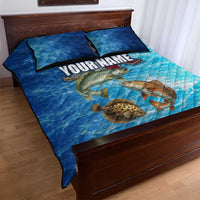 Texas Flag Fishing Quilt Bed Set with Ocean Fish Graphic and Blue Water Background - Wonder Print Shop