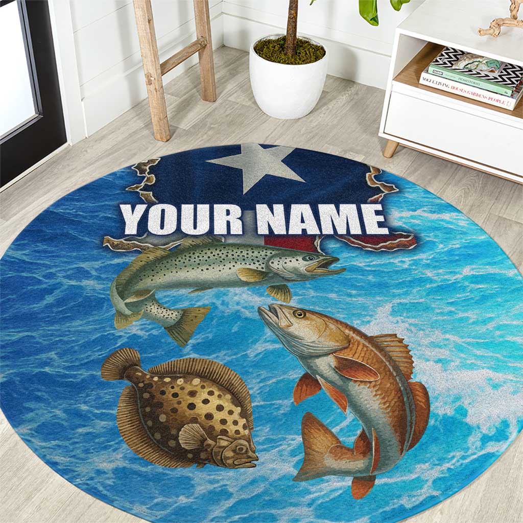 Texas Flag Fishing Round Carpet with Ocean Fish Graphic and Blue Water Background - Wonder Print Shop