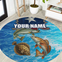 Texas Flag Fishing Round Carpet with Ocean Fish Graphic and Blue Water Background - Wonder Print Shop