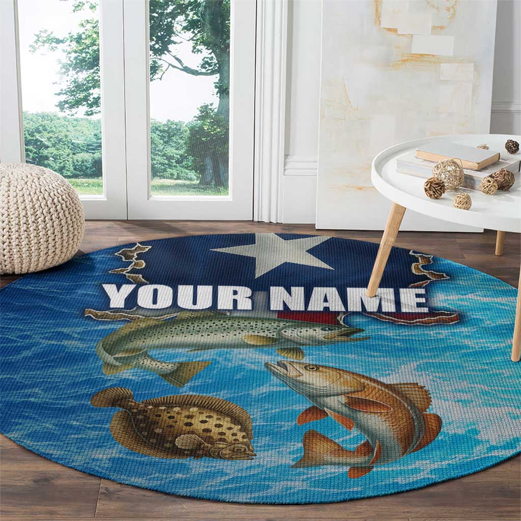 Texas Flag Fishing Round Carpet with Ocean Fish Graphic and Blue Water Background - Wonder Print Shop