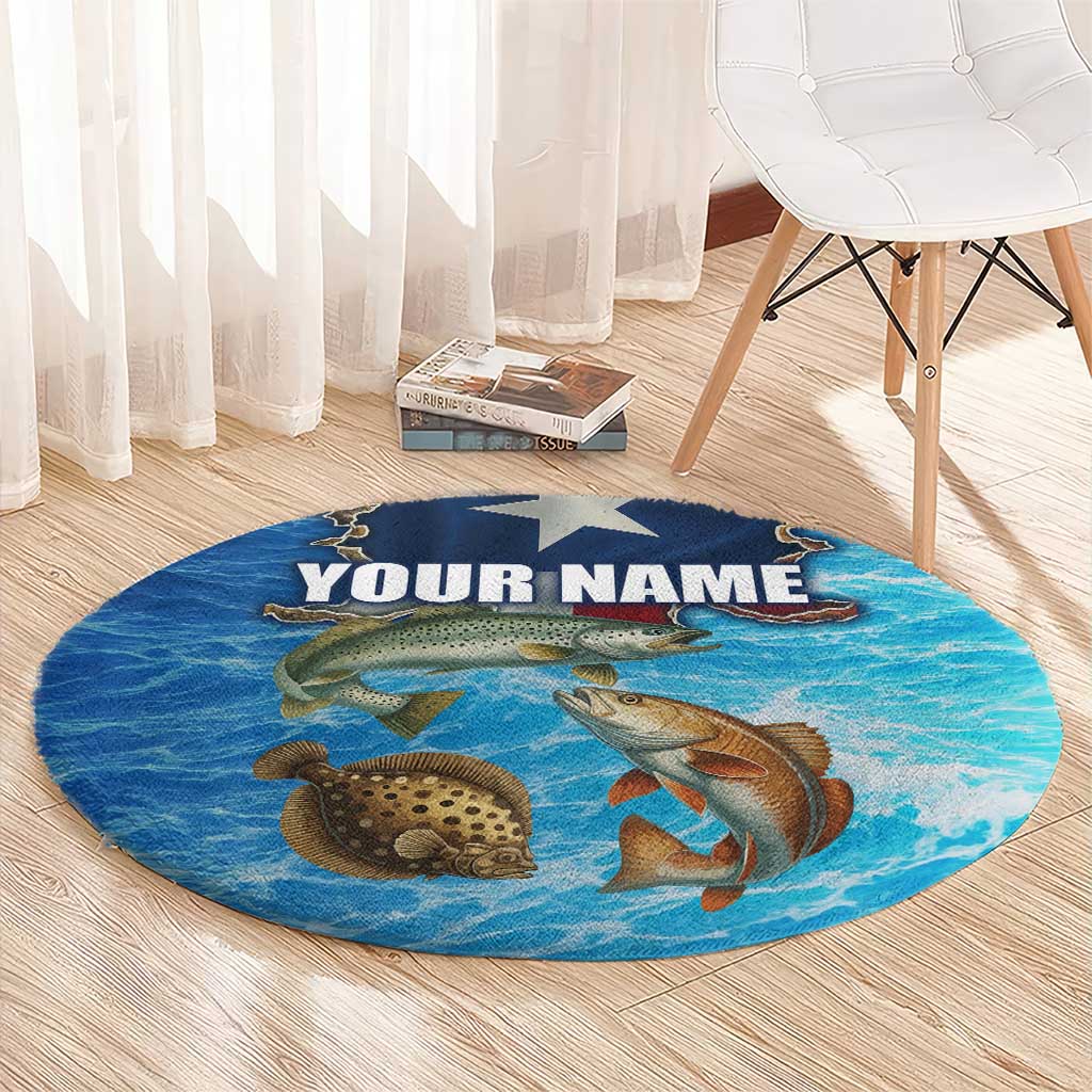 Texas Flag Fishing Round Carpet with Ocean Fish Graphic and Blue Water Background - Wonder Print Shop