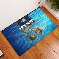 Texas Flag Fishing Rubber Doormat with Ocean Fish Graphic and Blue Water Background - Wonder Print Shop