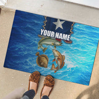 Texas Flag Fishing Rubber Doormat with Ocean Fish Graphic and Blue Water Background - Wonder Print Shop