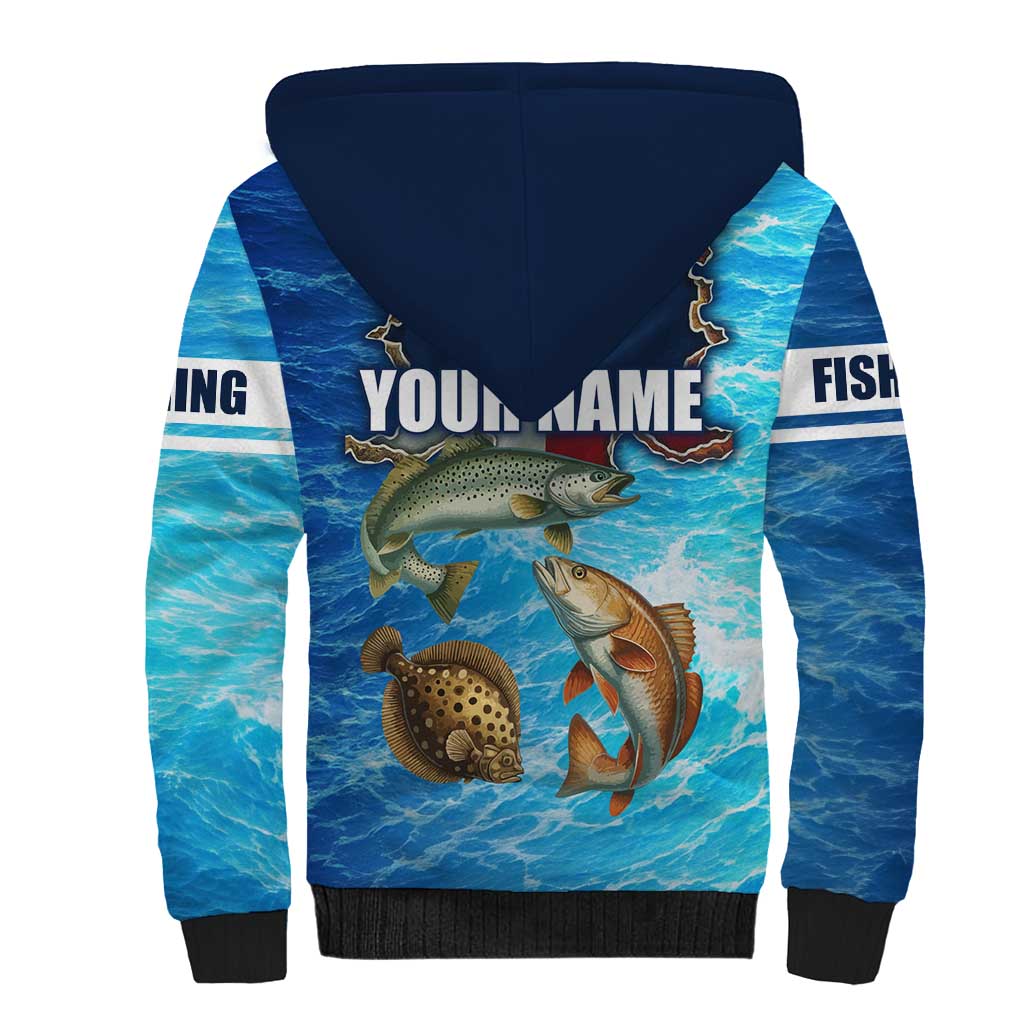 Texas Flag Fishing Sherpa Hoodie with Ocean Fish Graphic and Blue Water Background - Wonder Print Shop