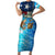 Texas Flag Fishing Short Sleeve Bodycon Dress with Ocean Fish Graphic and Blue Water Background - Wonder Print Shop