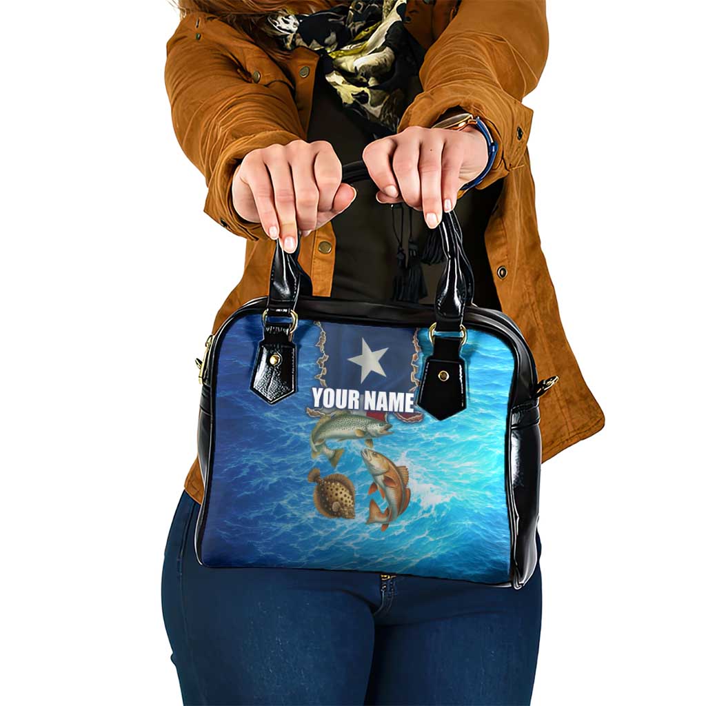 Texas Flag Fishing Shoulder Handbag with Ocean Fish Graphic and Blue Water Background - Wonder Print Shop