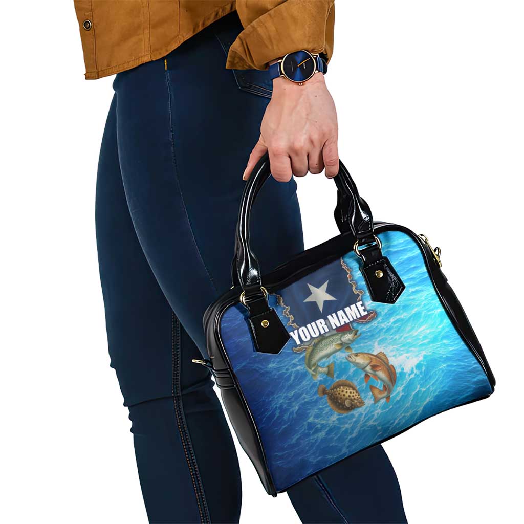 Texas Flag Fishing Shoulder Handbag with Ocean Fish Graphic and Blue Water Background - Wonder Print Shop