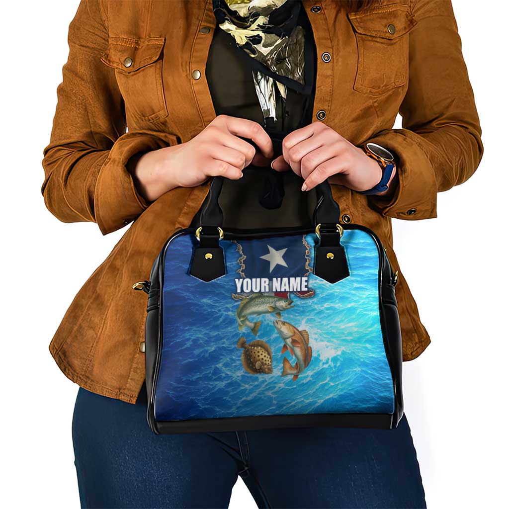 Texas Flag Fishing Shoulder Handbag with Ocean Fish Graphic and Blue Water Background - Wonder Print Shop