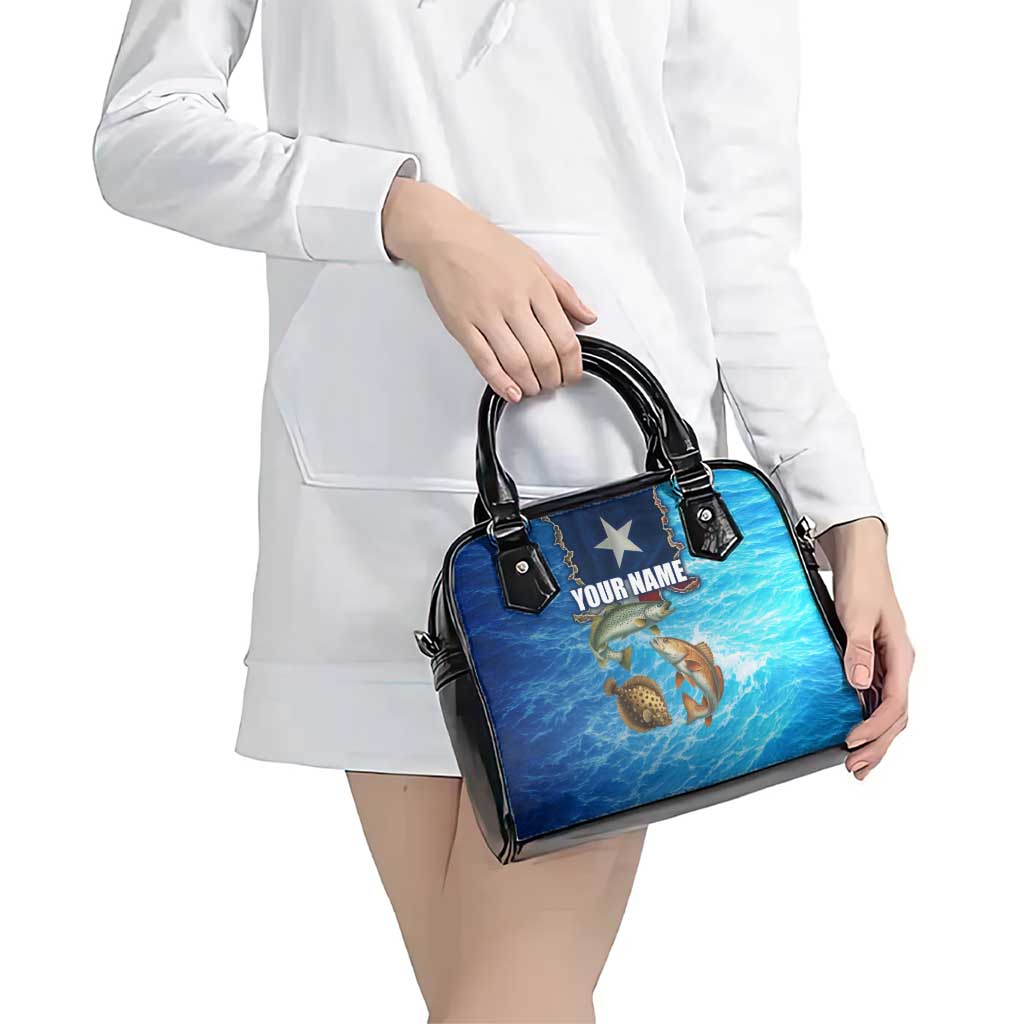 Texas Flag Fishing Shoulder Handbag with Ocean Fish Graphic and Blue Water Background - Wonder Print Shop