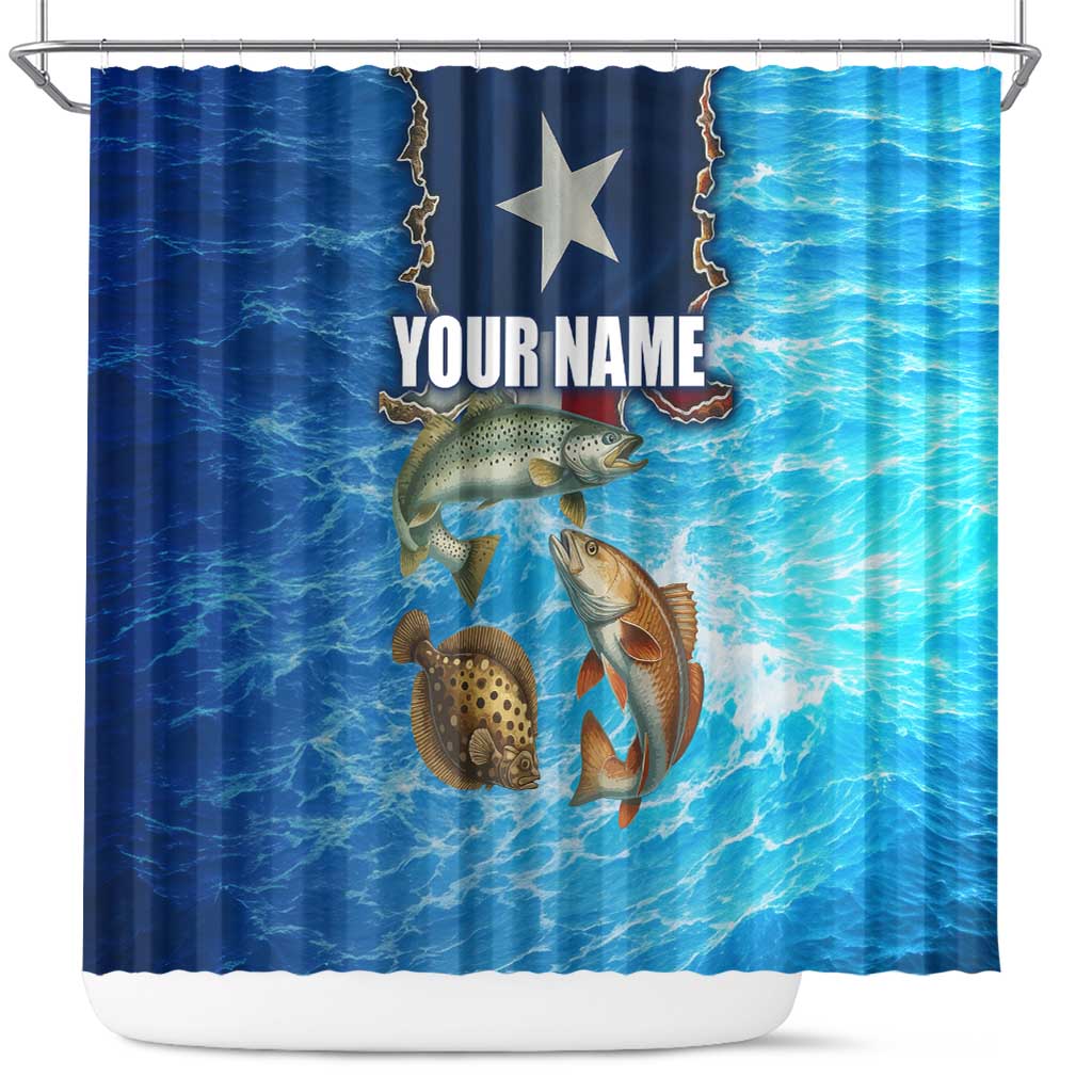 Texas Flag Fishing Shower Curtain with Ocean Fish Graphic and Blue Water Background - Wonder Print Shop