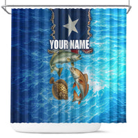 Texas Flag Fishing Shower Curtain with Ocean Fish Graphic and Blue Water Background - Wonder Print Shop