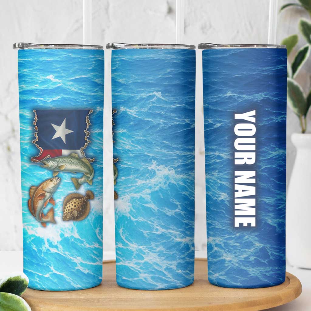 Texas Flag Fishing Skinny Tumbler with Ocean Fish Graphic and Blue Water Background - Wonder Print Shop