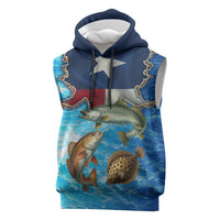 Texas Flag Fishing Sleeveless Hoodie with Ocean Fish Graphic and Blue Water Background - Wonder Print Shop
